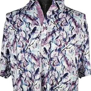 7 Diamonds Men's Purple Patterned Poly Blend Golf Polo Casual Sport Size XL
